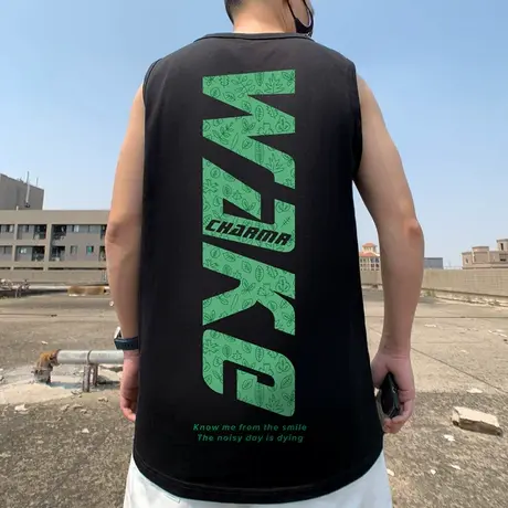 纯棉男生背心外穿坎肩篮球健身加肥大码男装运动潮流无袖t恤夏季商品大图