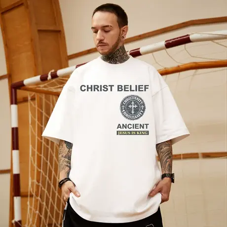 高街短袖t恤大码男装纯棉宽松简约夏季oversize美式上衣服ins潮牌商品大图