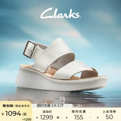 Clarks其乐微尔希系列女鞋柔软舒适凉鞋一字带坡跟厚底沙滩凉鞋女图片