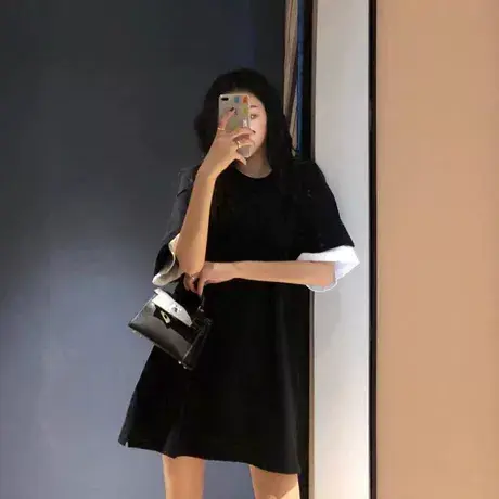 胖mm大码短袖t恤裙夏季宽松显瘦下半身失踪女装中长款上衣潮200斤图片