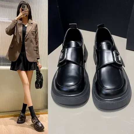 黑色英伦风小皮鞋女2024新款秋冬爆款乐福鞋女款厚底鞋子百搭女鞋商品大图