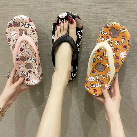 人字拖女夏季可爱卡通小熊软底防滑ins潮时尚外穿夹趾沙滩凉拖鞋商品大图