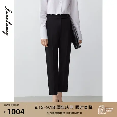 朗姿商场同款2023秋新款黑色裤子女高级感设计九分小脚裤子西装裤商品大图