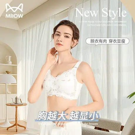 猫人内衣女大胸显小无钢圈防下垂蕾丝边性感女生式文胸图片
