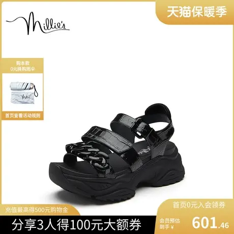 millies妙丽2023夏新款时尚气质简约休闲百搭圆头通勤厚底女凉鞋图片