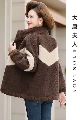 妈妈装秋冬抓绒外套加厚摇粒绒棉服加绒中老年女冬装2022新款棉衣图片