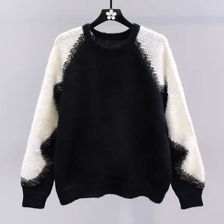 小香风撞色软糯毛衣女秋冬2023新款日系复古慵懒风宽松针织衫上衣商品大图