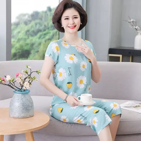 北极绒睡衣女2023年新款夏季两件套装妈妈棉绸短袖大码绵绸中老年商品大图