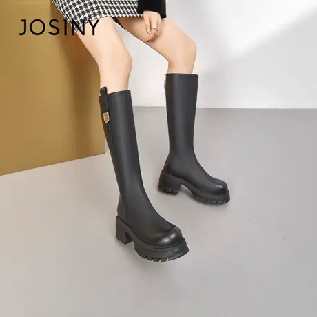 卓诗尼靴子女2022新款秋冬长靴小个子厚底高筒不过膝时装靴子正品商品大图