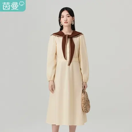 【商场同款】茵曼2021春装新款可拆披肩松紧袖口A裙摆连衣裙文艺商品大图