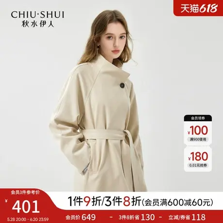 秋水伊人简约通勤小个子韩系立领风衣2025年春季新款时尚H型外套图片