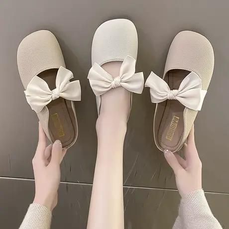仙女风温柔包头半拖鞋女夏外穿2023新款气质百搭蝴蝶结平底小凉拖商品大图