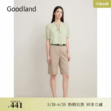 【醋酸系列】Goodland美地夏季新款高腰直筒五分职场短裤图片