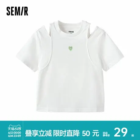 森马儿童短袖T恤2024新款抑菌时髦印花洋气露肩上衣女童夏季童装商品大图