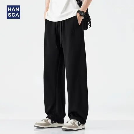hansca黑色高街直筒休闲裤男2025新款夏季薄款宽松透气运动卫裤子商品大图