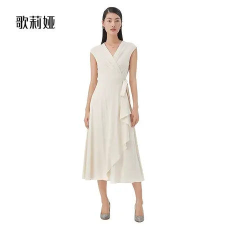 歌莉娅V领连衣裙女夏季高级感三醋酸礼服气质显瘦长裙124C4K500商品大图