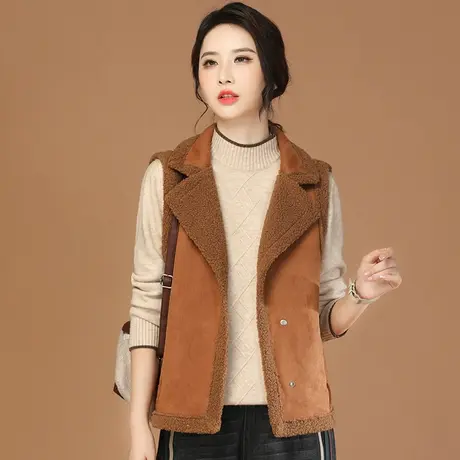 韩潮袭人复古西装领麂皮马夹2023冬季新款宽松时尚加厚羊羔绒外套图片