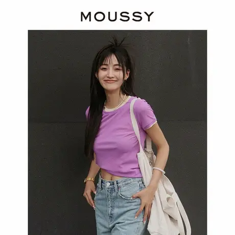 【慧姐专享】MOUSSY 多巴胺色系撞色基础款短袖T恤010GS780-1180图片
