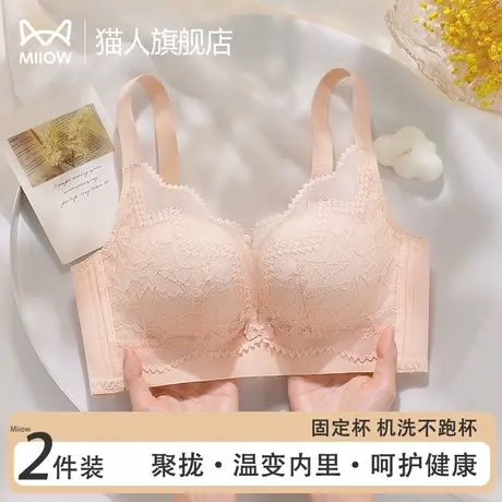 猫人聚拢内衣女款蕾丝性感大胸显小透气洞洞杯收副乳防下垂文胸罩图片