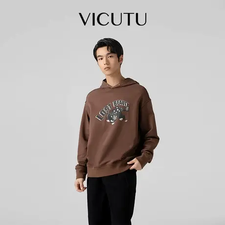 VICUTU威可多男士长袖T恤纯棉连帽上衣商务通勤休闲卫衣图片