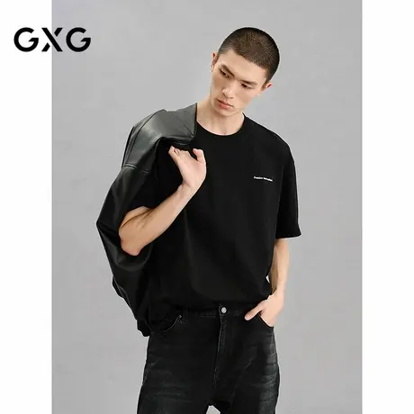 【X】GXG男装黑色后背图案短袖T恤24年冬季品G24X444149图片