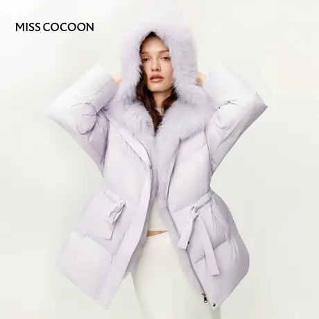 MISSCOCOON可可尼中长款外套2025冬新款狐狸毛领90白鸭绒羽绒服女商品大图