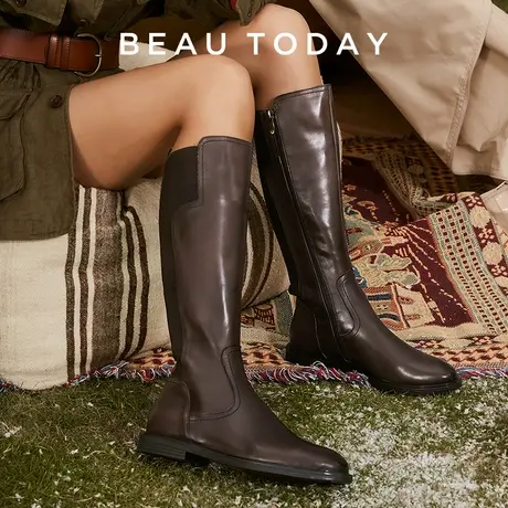 【佳雪佳敏】BeauToday黑色长筒靴女秋季真皮骑士靴子英伦风商品大图