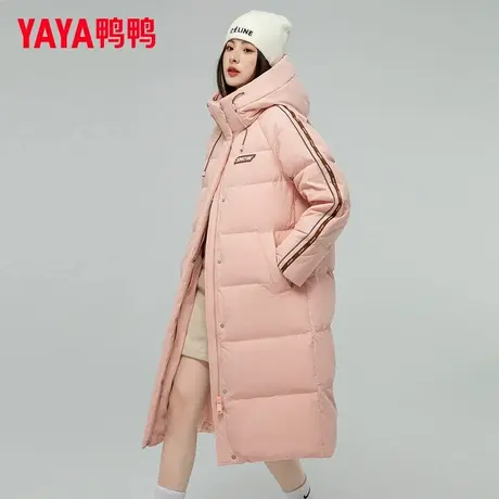 鸭鸭羽绒服女2025年冬季新款长款过膝加厚保暖时尚连帽休闲外套HS商品大图