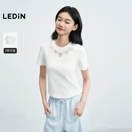 【昕怡粉丝专享】乐町海洋项链印花领口短袖女装25年夏季上衣T恤商品大图