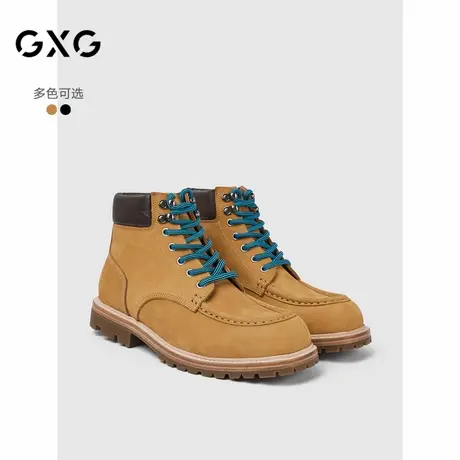 GXG男靴黑色马丁靴男真皮复古牛皮手工皮靴工装靴子男士杏色商品大图