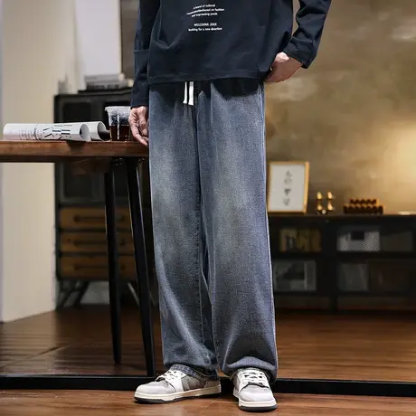唐狮秋季牛仔长裤百搭直筒做旧复古美式高街裤子男生ootd穿搭TUTA图片