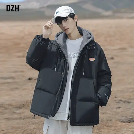 男生黑色假两件连帽棉服男冬季加厚情侣棉衣外套2023年新款面包服商品大图