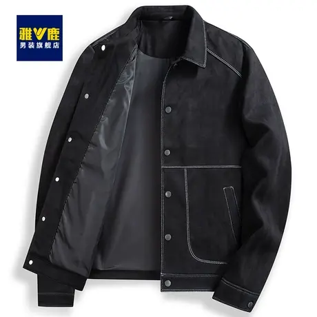 雅鹿夹克男2023春秋新款潮牌翻领明线工装上衣麂皮绒触感休闲外套图片