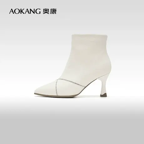 【门店发货】奥康女鞋 2023冬季新款法式高级感及踝靴百搭时装靴商品大图