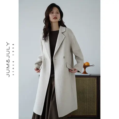 嘉茱莉2023秋冬新款羊毛毛呢外套女中长款宽松呢子外套赫本风大衣图片