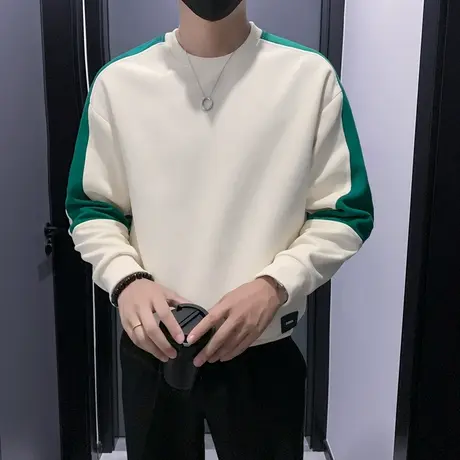 卫衣潮牌春秋季ins秋装T恤个性撞色拼接高级感长袖打底上衣体恤男商品大图