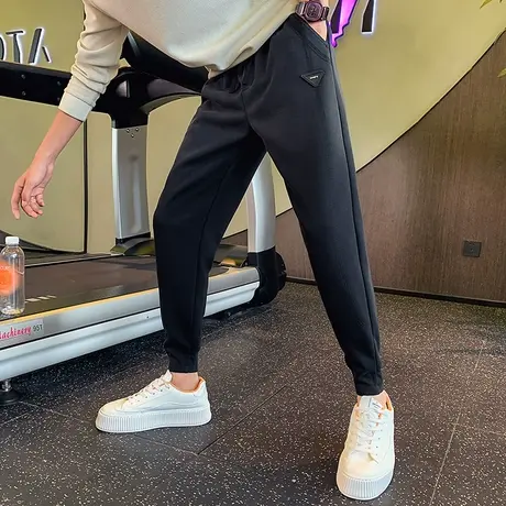 卫裤男秋季个性渐变贴标设计感潮牌束脚休闲裤宽松小脚百搭哈伦裤图片