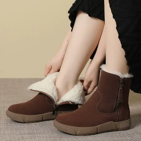大码女靴41一43秋款新款磨砂平底冬季羊毛女靴雪地靴大码短靴棉鞋商品大图