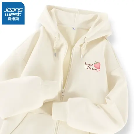 VR真维斯加绒卫衣外套女连帽秋冬2023新款宽松韩版慵懒风上衣开衫图片