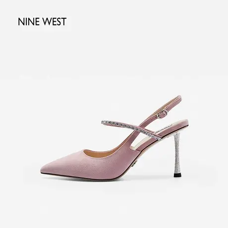 Nine West/玖熙超高跟凉鞋女夏季新款羊反绒闪钻绊带包头女鞋图片