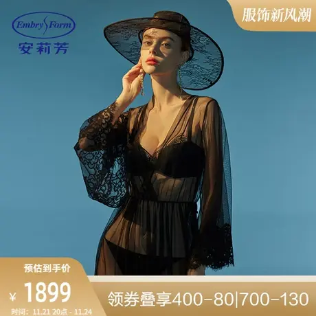 安莉芳专柜薄款蕾丝边睡袍女系带性感网纱长袖家居服EL00454图片