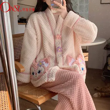 珊瑚绒睡衣女秋冬季加绒加厚保暖法兰绒家居服公主风套装商品大图