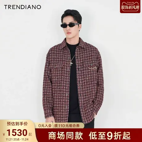 TRENDIANO官方2023新款春季男装时尚翻领外套格子商品大图