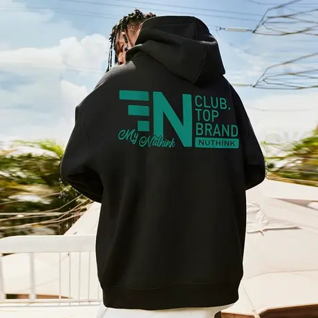 Nuthink美式420g重磅字母连帽卫衣男潮牌宽松国潮春季帽衫上衣潮商品大图