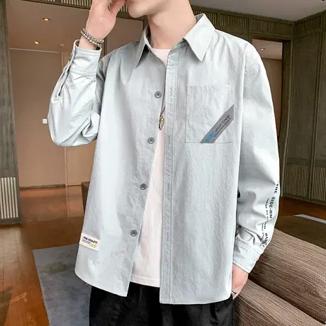 衬衫男士长袖夏季痞帅衬衣ins潮流港风日系上衣寸衫休闲工装外套商品大图