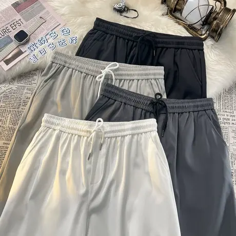 夏季男士冰丝男款短裤凉爽百搭爆款新款运动风百搭休闲运动七分裤商品大图