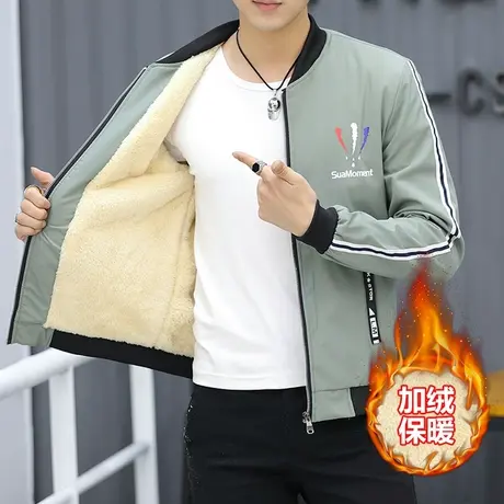 男士外套2023秋冬季新款韩版修身加绒加厚立领夹克男上衣潮流冬装商品大图