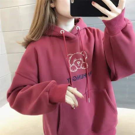 新款卫衣2023秋冬韩版减龄卡通字母上衣外套连帽加绒加厚口袋宽松图片