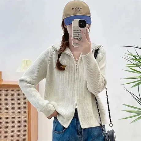 秋装女2023年新款秋冬翻领毛衣开衫针织外套女外搭高级感上衣秋季商品大图