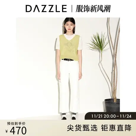 DAZZLE地素奥莱 春夏小众撞色柠檬黄v领无袖针织薄款背心女图片